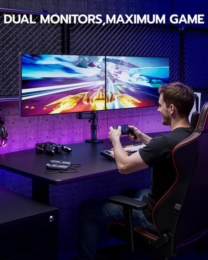 ARES WING Dual Monitor Mount - Ultrawide Monitor Arm for 17 to 40 Inch Heavy Duty Curved Screen up to 26.4 lbs with Clamp/Grommet Desk Mount, 75/100 Vesa Mount, Black