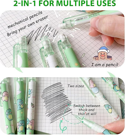 Cute Green Dinosaur Mechanical Pencil Set Include 8Pcs Kawaii Mechanical Pencils,2 Tubes Mechanical Pencil Lead Refills,2Pcs Dinosaur Erasers,for Office School Supplies