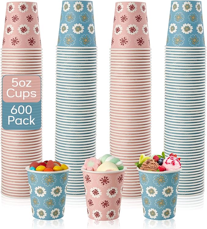 600 Pack 5oz Paper Cups, Bathroom Cups, Mini Mouthwash Cups, Colorful Disposable Cups, Hot Drinking Cup for Travel, Party and Event