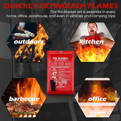 6 Sets Emergency Fire Blanket for Home Fire Suppression Thermal Blankets with Emergency Whistles, Hooks and Gloves for Kitchen, Fireplace, Car, Office, 39.3" x 39.3"