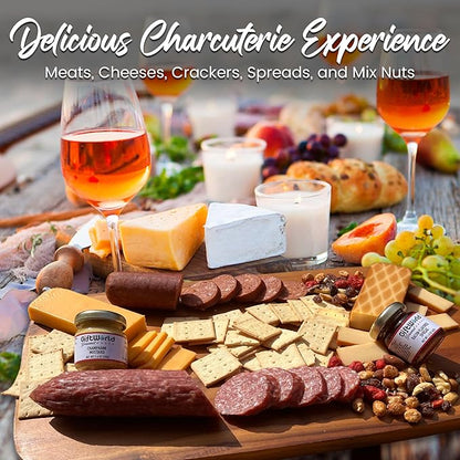 Beef Summer Sausage Charcuterie Cheese Gift Basket, Charcuterie Food Items, Meat and Cheese Gift Baskets, Food Gifts for Men, Meat Sampler For Men, Tailgating, Business, Congratulations, Care Packages, Thanksgiving and Christmas Gifts (8-item Bundle)