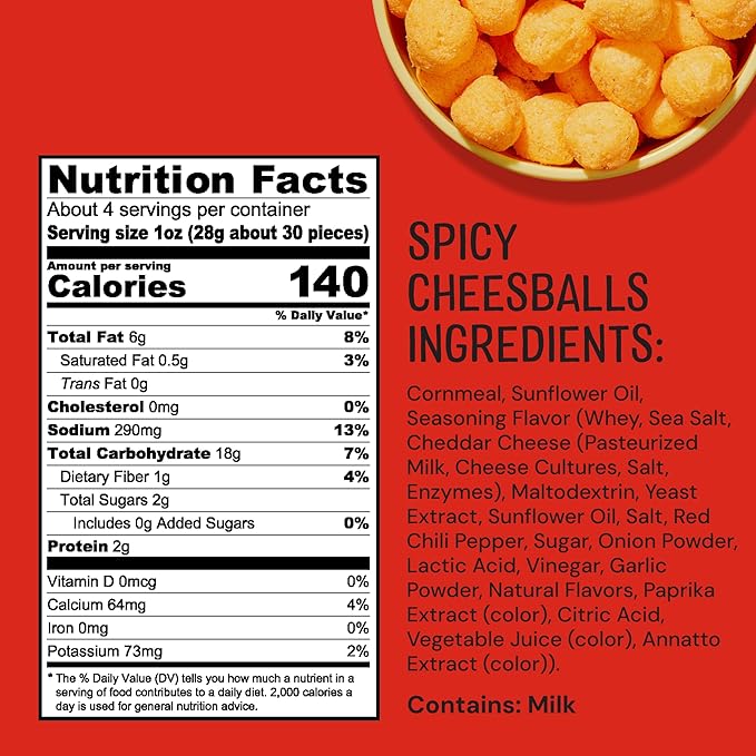 The Good Crisp Company, Spicy Cheese Balls, 4 Ounce Bags (Pack of 8)