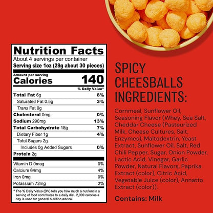 The Good Crisp Company, Spicy Cheese Balls, 4 Ounce Bags (Pack of 8)