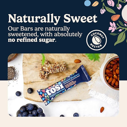 Tosi Nut Bars, Almond Blueberry, Healthy Snacks for Adults & Kids, Plant Based Crunchy Bars (5G Protein), Organic Keto Snacks, Vegan, Gluten & Soy Free, Low Sugar, Omega 3s, 1oz, 12-Pack