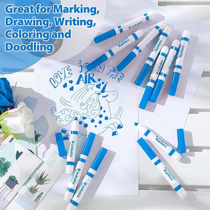 Janlaugh 36 Pcs Light Blue Washable Markers Bulk Coloring Broad Line Markers for Kids Light Blue Conical Tip Drawing Pen for School Travel Art Baby Shower Gender Reveal Party Supplies, Ages 6+