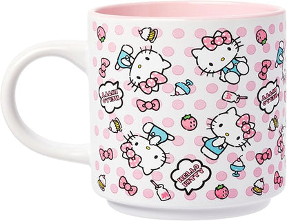 Silver Buffalo Hello Kitty Polka Dot Food Scribble Single Stackable Ceramic Mug, 13 Ounces