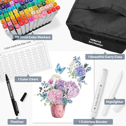 Alcohol Based Markers Art Set - 120 Color Professional Double Sided Marker for Artist, Markers for Adult Coloring Books No Bleeding - Dual Tip Color Pen for Drawing Blending Illustration Card Making