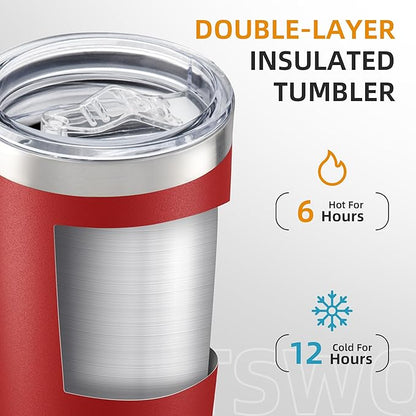 20 oz Tumbler Bulk with Lid Stainless Steel Insulated Tumblers Double Wall Vacuum Coffee Mug Powder Coated Tumbler Cups for Cold and Hot Drinks, Wine Red, 12 pack