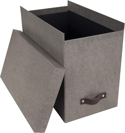 Bigso John Desktop File Box File Storage Box and Document Organizer for Important Paperwork Durable Hanging File Box with a Lid and Leather Handle 7.4’’ x 13’’ x 10.4’’ | Grey