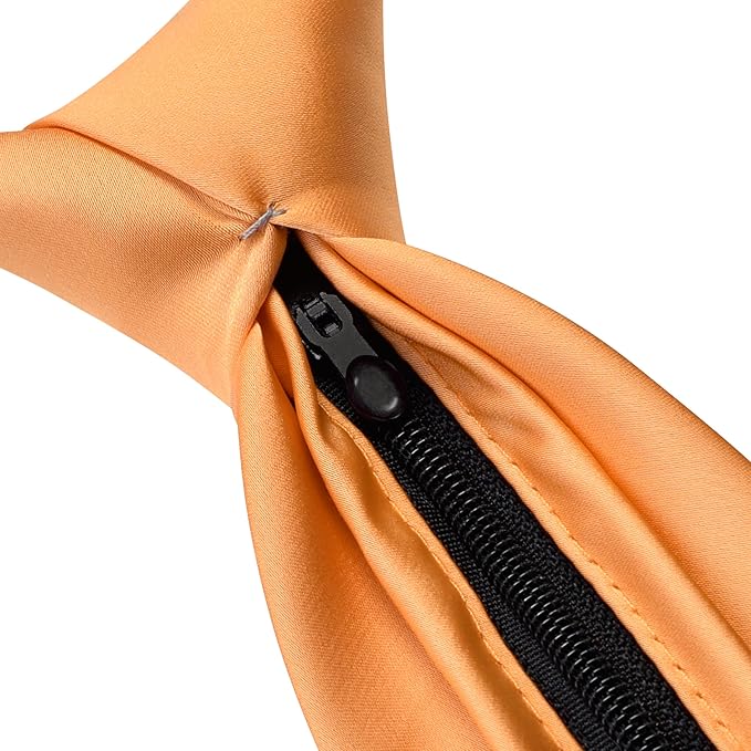 Branduce 3.15"（8cm） Pre-tied Adjustable Zipper Tie and Lapel Pin Solid Necktie Handkerchief Set for Men