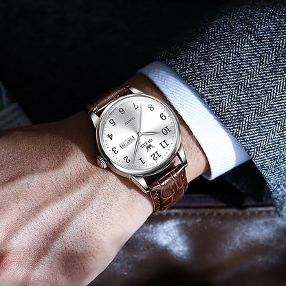 Men's Casual Leather Watch, Easy to Read Three-Hand Analog Stainless Steel Watches for Men, Minimalist Day Date Waterproof Luminous Mens Quartz Wristwatch
