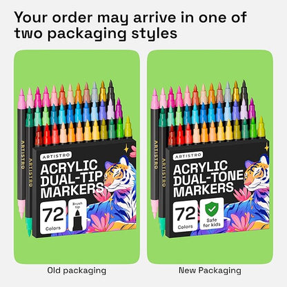 ARTISTRO Paint Markers - Acrylic Pens for Rock, Glass, Fabric, DIY - Art Supplies - 36 Dual Brush Tip Markers