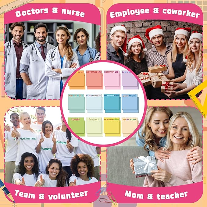 Yinder 12 Pcs Employee Appreciation Sticky Notes Xmas Gift Bulk Motivation Note Pads Mini Inspirational Note Gift for Teacher Nurse Staff Coworker Office Supply 3 x 3'' (Appreciation,Simple Color)