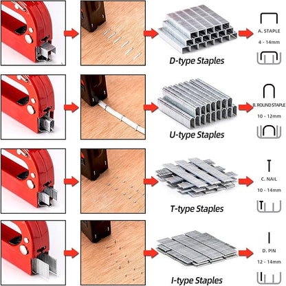 PHITRIC Upholstery Staple Gun Heavy Duty, 4 in 1 Stapler Gun with 1200 Staples, Power Finish Staplers, Manual Brad Nailer Power Adjustment Furniture Stapler Gun for Wood, Carpentry, Decoration DIY