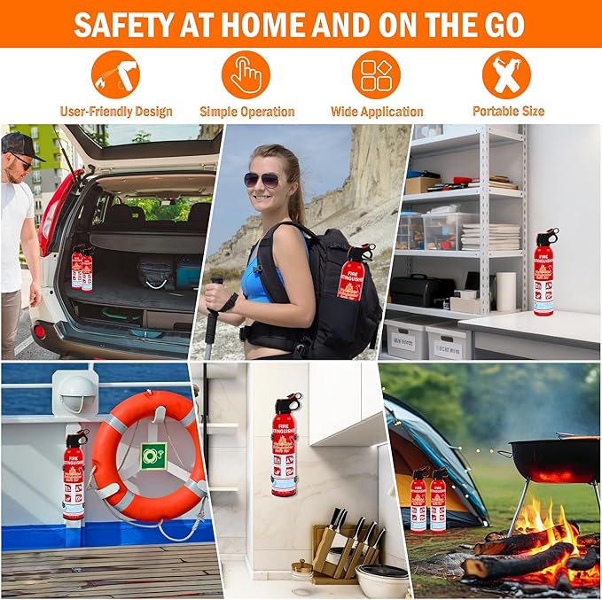 1 Pack Fire Extinguisher for Home, Kitchen, Car, and Grill,Ompact Water-Based A, B, C, K Extinguisher with Portable Non-Toxic Prevent Re-Ignition Easy Clean