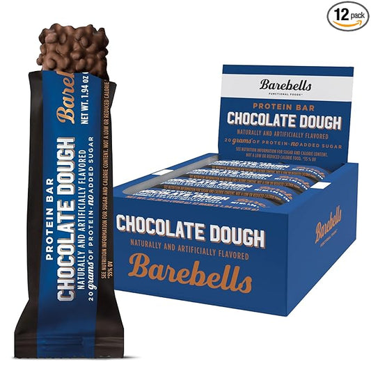 Barebells Protein Bars Chocolate Dough - 12 Count, 20g High Protein Treats - Chocolate Nutrition Bar with 1g Total Sugars - On-The-Go Breakfast or Post-Workout Snack