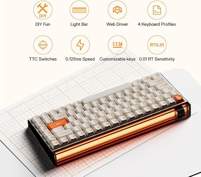 MelGeek MADE84 Pro Wired Keyboard, Hall Effect Magnetic Switch Gaming Keyboard, 75% Compact Rapid Trigger, Hot-Swappable, RGB Snap Tap & Adjustable Actuation, Online HIVE Custom (Orange)