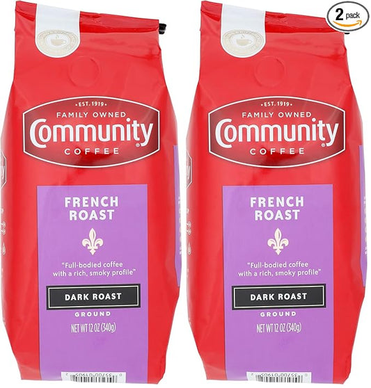 Community Coffee French Roast 12 Ounces, Extra Dark Roast Ground Coffee, 12 Ounce Bag (Pack of 2)