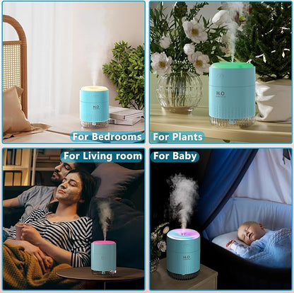 SZO Portable Mini Humidifier, 500ML USB Personal Cool Mist Humidifiers for Bedroom Office Travel Desk, Whisper Quiet 20dB with 2 Mist Modes & Auto Shut-Off, Small Desktop Humidifier（WSQ02 Blue）
