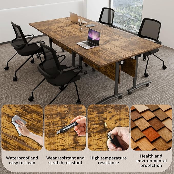 Conference Table, Folding Conference Room Table Meeting Tables, Flip Top Training Table Foldable Conference Tables with Wheels for Office, Conference Room, School (2 Pack B, 55.1 x 23.6 x 29.5 inch)