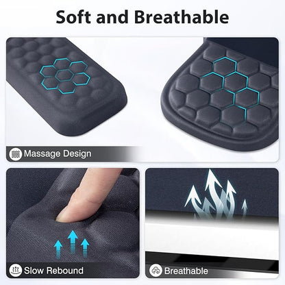 EYROZILL 3 in 1 Ergonomic Mousepad with Wrist Rest, Gaming Keyboard Mouse Pad with Wrist Support Non-Slip Base Massage Design, Pain Relief (Black/Grey)