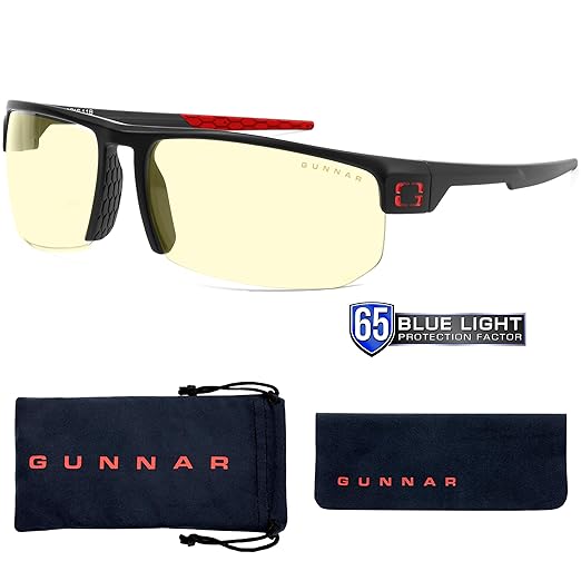 Gaming Glasses | Blue Light Blocking Glasses | Torpedo Fit/Onyx by Gunnar | 65% Blue Light Protection, 100% UV Light, Anti-Reflective To Protect & Reduce Eye Strain & Dryness