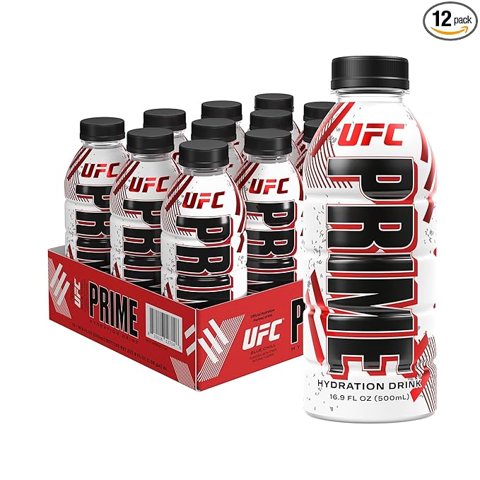 PRIME Hydration UFC, Sports Drinks, Electrolyte Enhanced for Ultimate Hydration, 250mg BCAAs, B Vitamins, Antioxidants, Low Sugar, 16.9 Fl Oz, 12 Pack