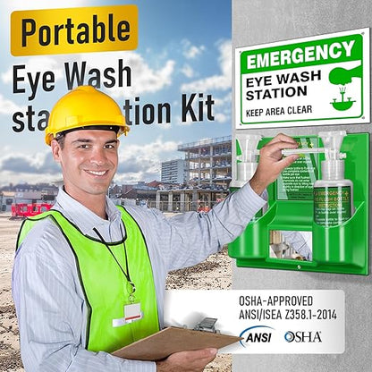 Magula 17oz*2 Portable Eye Wash Station OSHA-Approved,BPA Free, Wall-Mounted First Aid Eye Wash kit with Empty Bottles & Mirror,Emergency Eyewash, No Eye Wash Solution