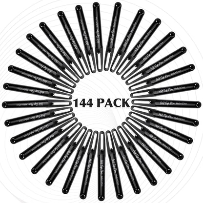 144 Pcs Black Felt Tip Pens 0.7mm Medium Point Pens Bulk, Felt Tip Markers for Journaling, Writing, Note Taking, Planner, Ideal for Office School Art Supplies Gift