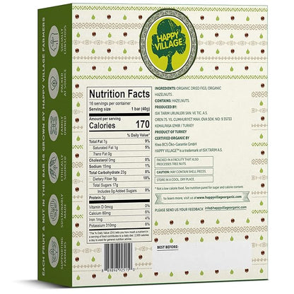 Happy Village Organic Fig & Nut Bar, ORIGINAL FIG | Only 2 Ingredients, Gluten Free, No Added Sugar, Kosher, Non-GMO, Vegan, Good Source of Fiber | Organic Healthy Snack Bars (16 bars, 1.4 OZ each)