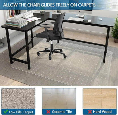 Large Office Carpet Chair Mat, 35” x 55” Desk Chair Mat for Low Pile Carpeted Floors, Easy Glide Floor Protector for Rolling Chair, Plastic Mat for Home, Office (Rectangle)
