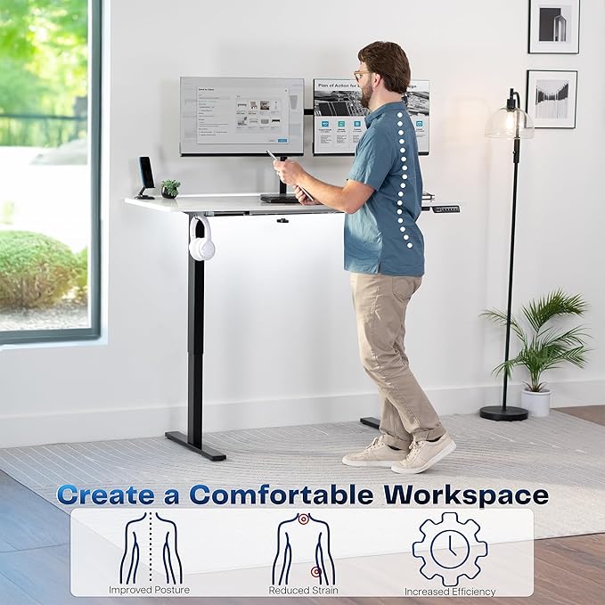 VIVO Electric Dry Erase 60 x 24 in Standing Desk, Memory Height Adjustment, 1B Series, White Marble Pattern Top, Black Frame, DESK-KIT-1B6WM