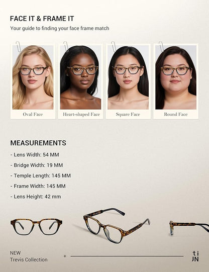 TIJN Blue Light Blocking Glasses for Women Men TR90 Rectangle Frame and Chic Preppy Style Computer Screen Glasses