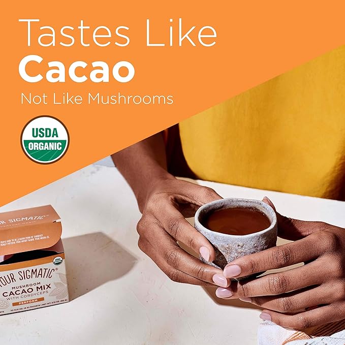 Four Sigmatic Boost Mushroom Cacao | Organic Instant Cacao with Cordyceps & Ginger | Supports Stamina & Energy | Drink it or Bake with it | 10 Packets