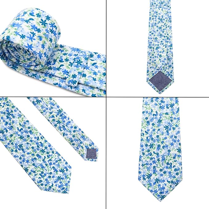 Cotton Floral Ties for Men 2.76" Men's Skinny Tie Linen Flower Printed Neck Tie for Wedding Dating Party