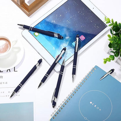 Tenare 12 Pieces 2 in 1 Stylus Metal Ballpoint Pen with Stylus Tip, 1.0 mm Black Ink Ballpoint Pen for Touch Screens(Dark Blue)