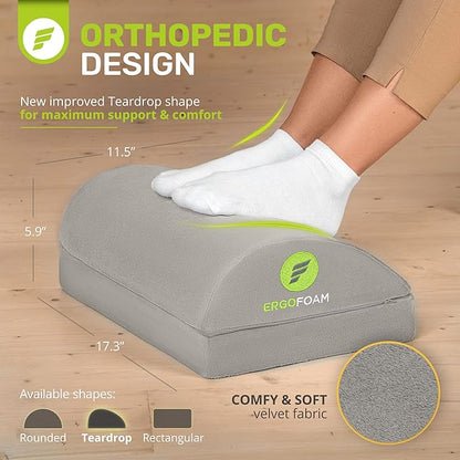 ErgoFoam Foot Rest - Chiropractor-Endorsed Orthopedic Teardrop Design - 2in1 Adjustable Premium Under Desk Footrest - Ergonomic Foot Rest for Lumbar, Back, Knee Pain (Grey)