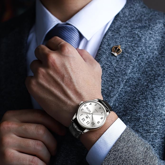 OLEVS Watch Men Mens Watches Watches for Men Leather Band Classic Brown Leather Watch Men, Analog Watch Men, Black Mens Leather Watch, Dress Waterproof Large Face Mens Watch,Relojes para Hombres Watch