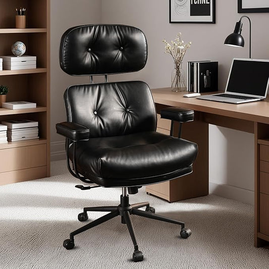 Ergonomic High Back Office Chair, PU Leather Home Office Desk Chairs with Wheels, Lumbar Support Swivel Computer Chair with Rocking Function, Black