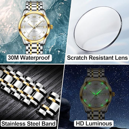 Watch Men Stainless Steel Luxury Diamond Chronograph with Date Business reloj de Hombre