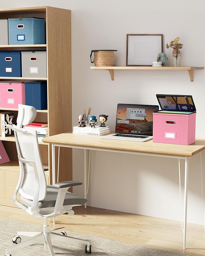 Oterri 1 Pack File Organizer Boxes with Lids, File Box with Mesh Pockets, Document Organizer Box for Letter Size Folders, Zippers Important Document Organizer (Denim, Without Folders)