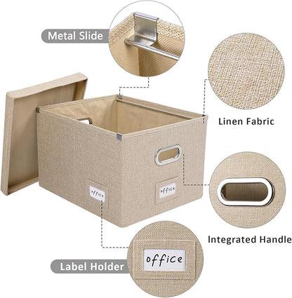 File Organizer Collapsible Storage Box for Office File Box with Lids Document Organizer for Office and Home Easy Slide Durable Hanging File Box (Beige)