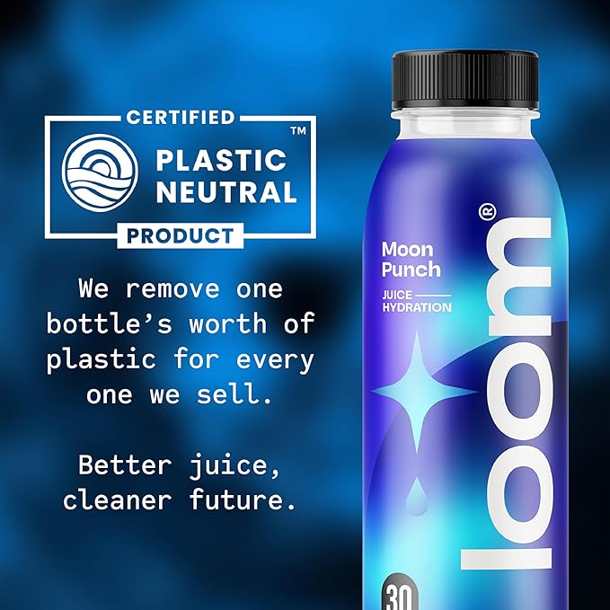 Moon Punch Juice Drinks by Loom, Low Sugar Juice, Real Fruit, No Added Sugar, 30 Calories, Vegan, Gluten Free, 12 oz bottles, 12 pack