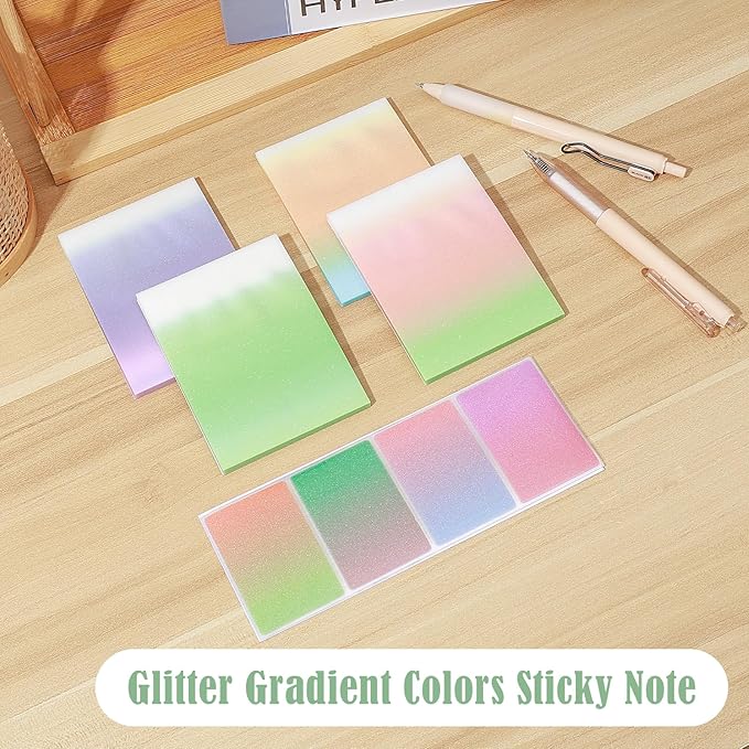 BAYTORY 300 Sheets Transparent Glitter Sticky Note, 3 × 4 Clear Memo Pads, Self-Stick Index Tabs, Waterproof See Through Self-Adhesive Sticky Notes, for Office School Supplies (100mm)