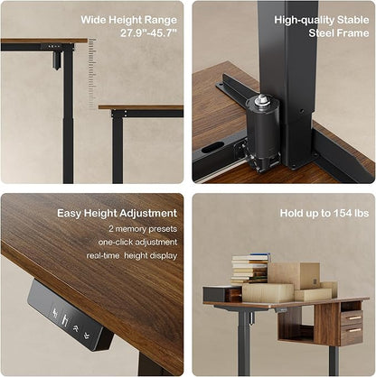 47.2'' Standing Desk with File Cabinet, Height Adjustable Electric Sit Stand Desk, Lateral File Cabinet, Computer Workstation for Home Office, Black Walnut