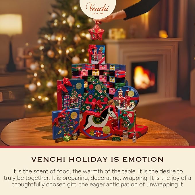 Venchi, Medium Christmas Hatbox Gift Tin with Assorted Perla Chocolates, with Whole Piedmont Hazelnut, Limited Edition, 7.2 oz, Gluten-Free, Christmas Gift Idea