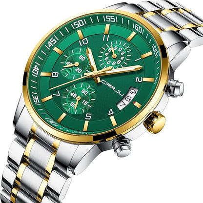 CRRJU Men's Fashion Stainless Steel Watches Date Waterproof Chronograph Wristwatches,Black Steel Band Waterproof Quartz Watch for Men