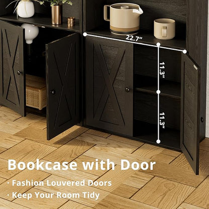 IRONCK Tall Bookcase with LED Lights, 70 in Industrial Bookshelves and Bookcases with Doors, 6 Shelf Display Storage Shelves Floor Standing for Home Office, Living Room, Bedroom