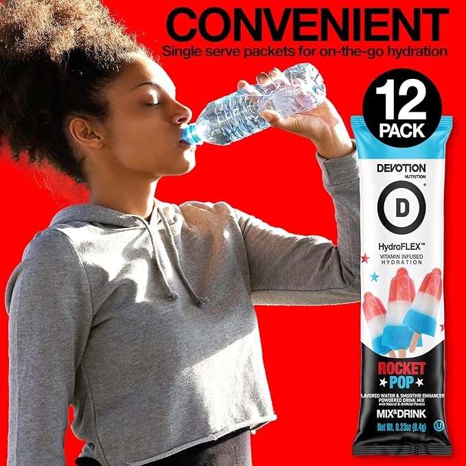 Devotion Nutrition HydroFLEX Water Flavoring Packets – Sugar-Free Hydration with Vitamins & Electrolytes – Dye-Free, Gluten-Free (Rocket Pop) 12-Pack Drink Mix