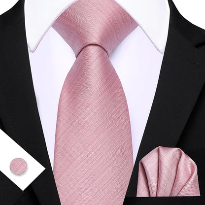 Barry.Wang Tie Sets for Men Silk Solid Necktie Stain Ties Handkerchief Pocket Square Cufflinks Wedding Business Dyed